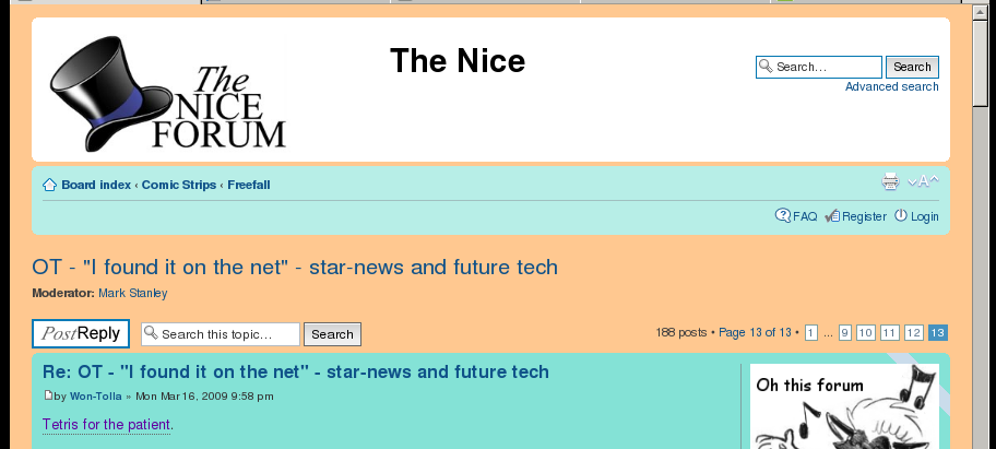 The Nice Freefall forum, green on orange