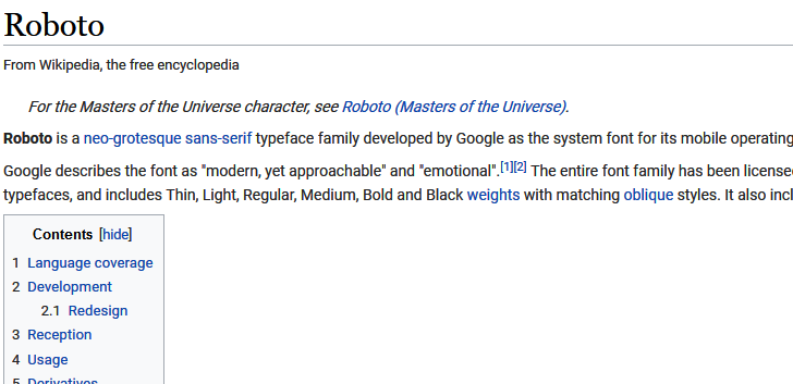 Wikipedia Roboto Font