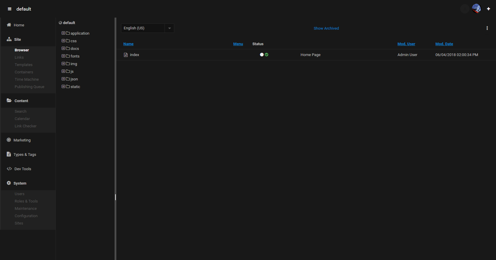 dotCMS 4.x Dark Mode