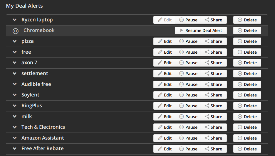 Slickdeals alerts list compact
