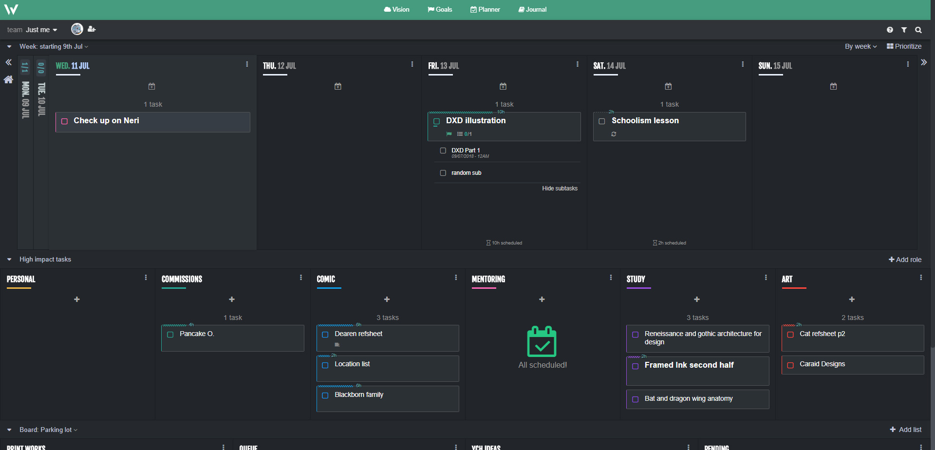 Sleek plan | A Week Plan.net night mode