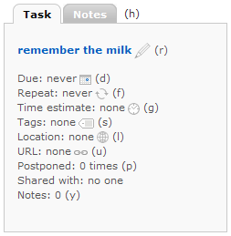Remember The Milk - display keyboard shortcuts