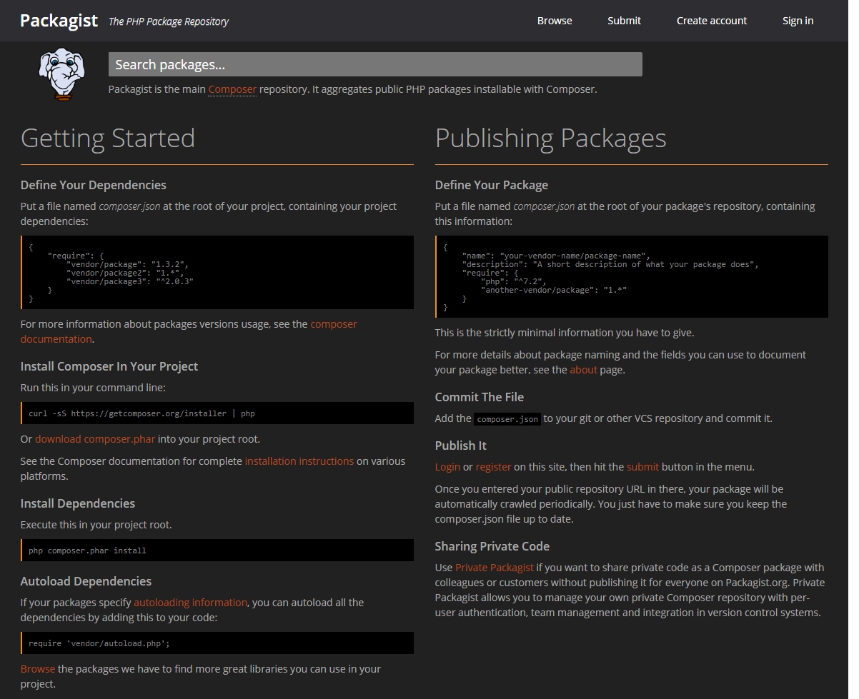 Packagist.org Dark Theme