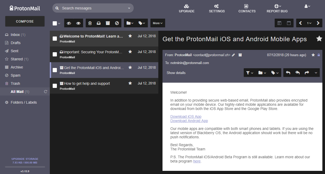 ProtonMail Material Dark