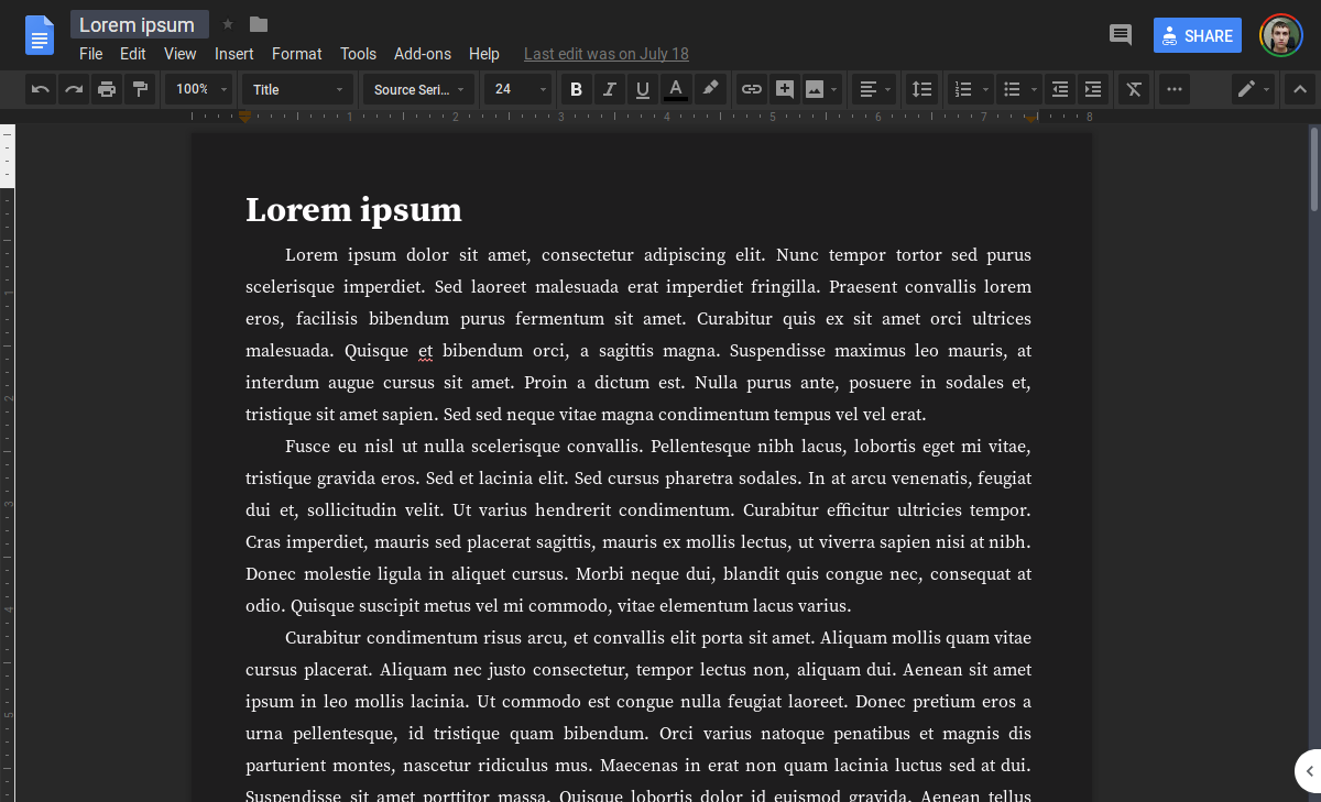 Google Docs Dark Mode by dkudriavtsev