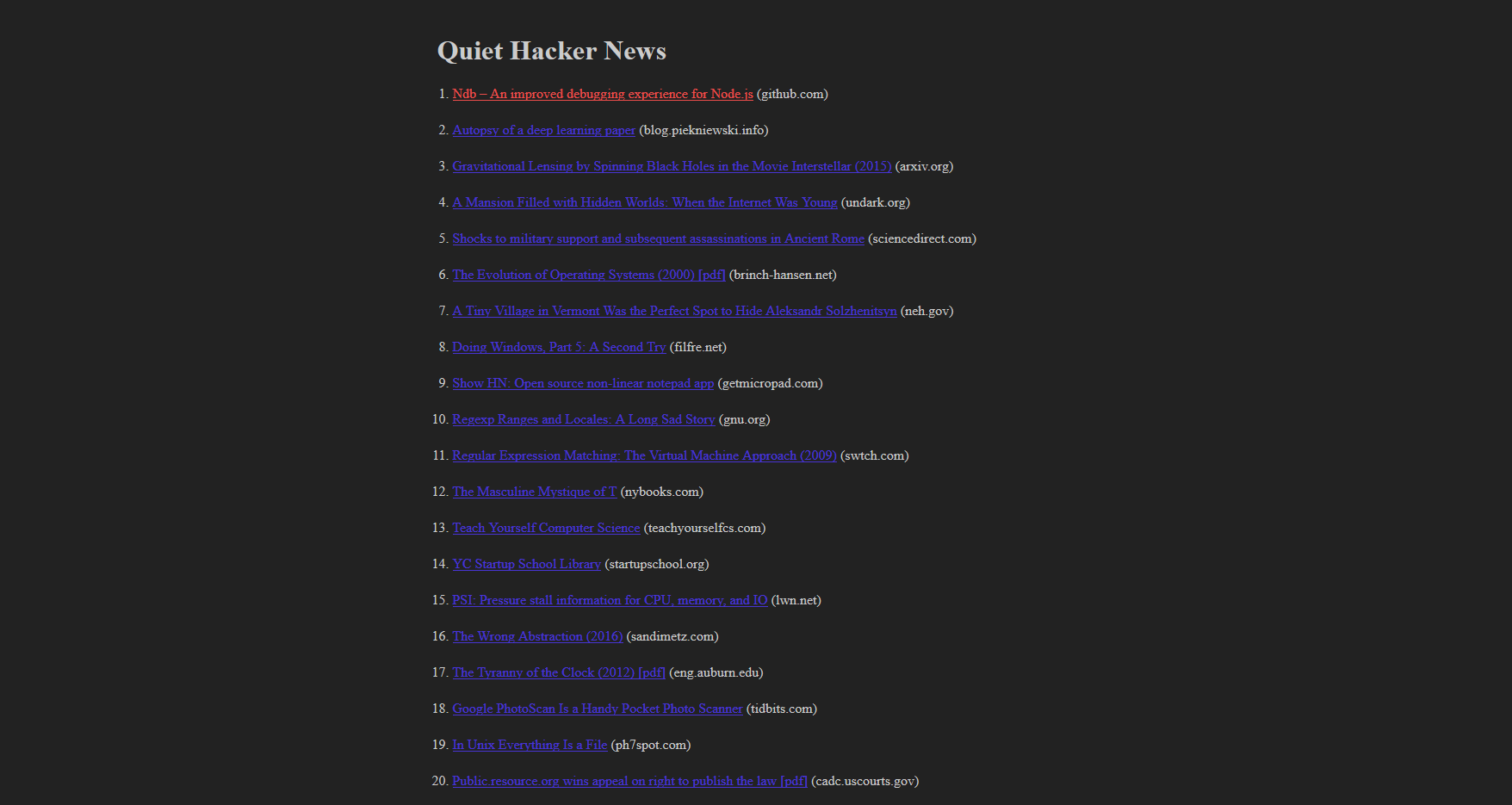 Dark Quiet Hacker News