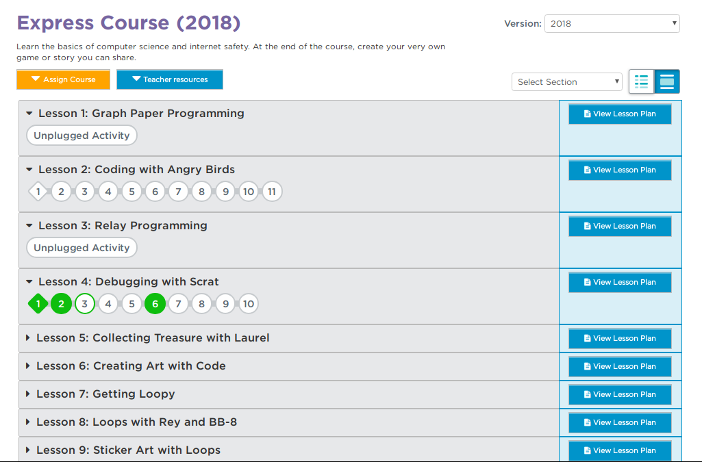 Code.org Studio compact course overview