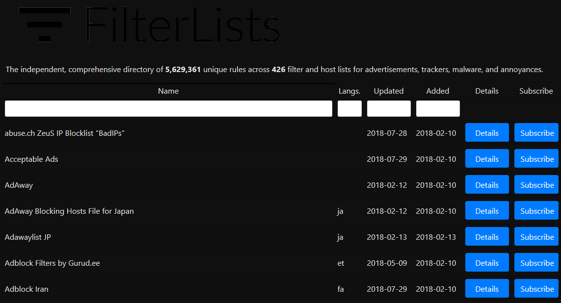 Dark FilterLists