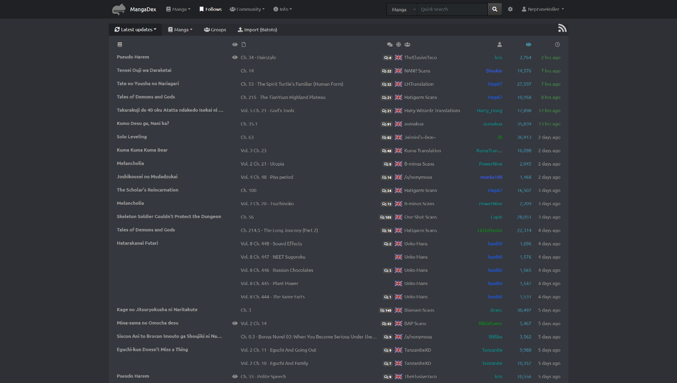 MangaDex minimal dark