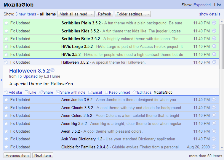 Google Reader: larger/serif, wider, plus color