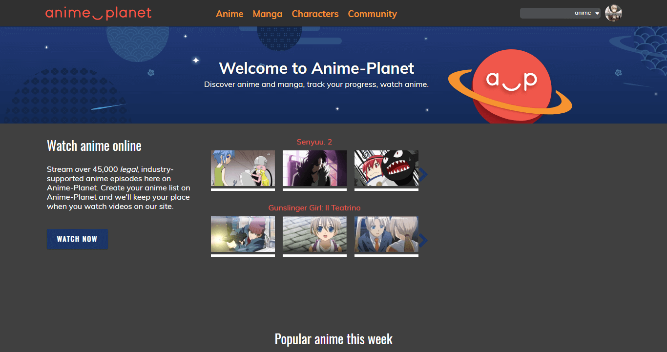 Anime-Planet 2.0 Dark Theme