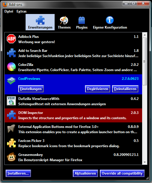 Firefox 3.5 - Extensions Manager