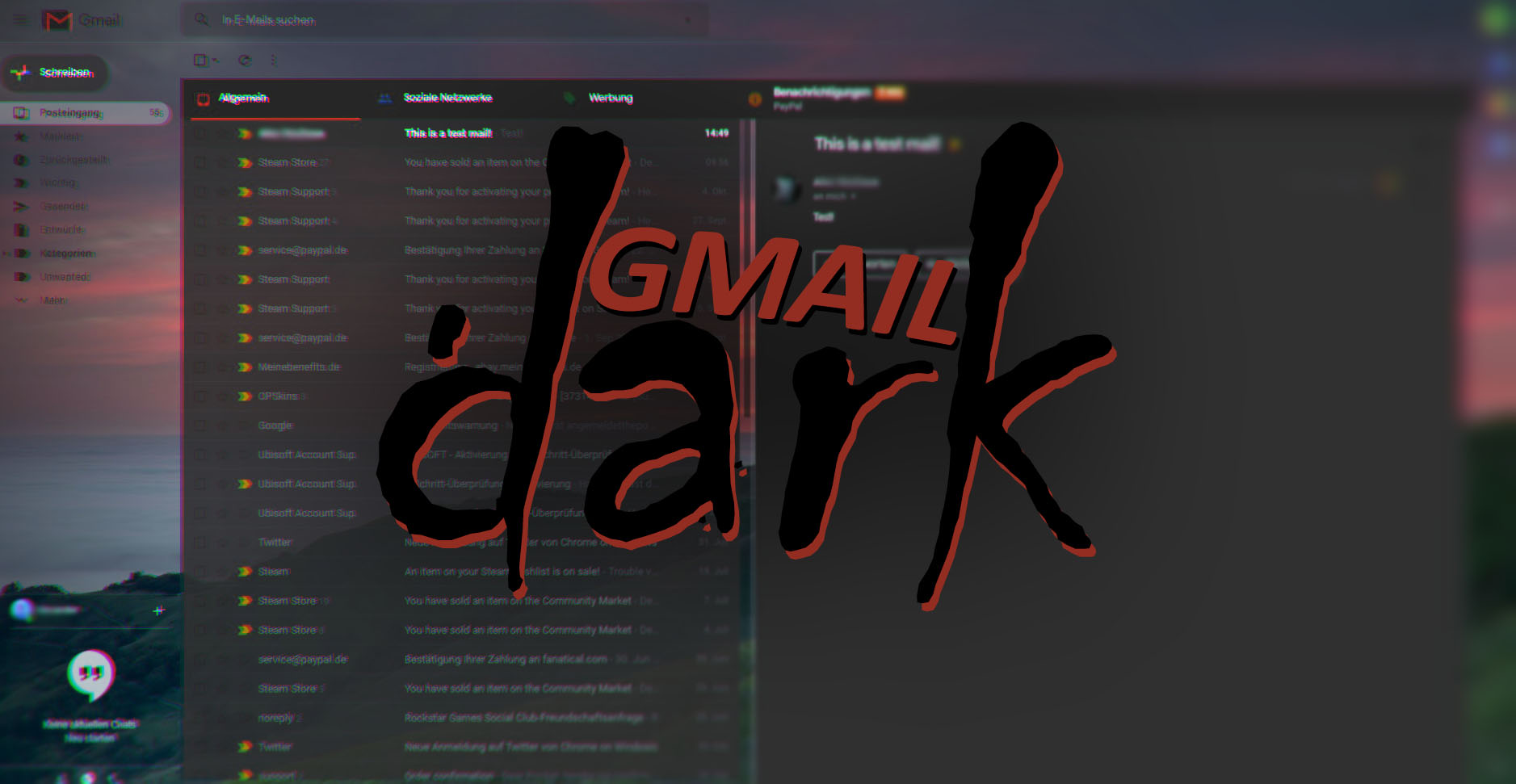 Dark Gmail with personal background