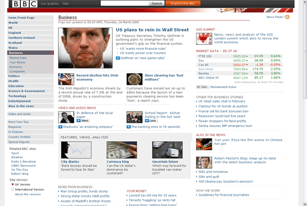 BBC News flexible widths page layout