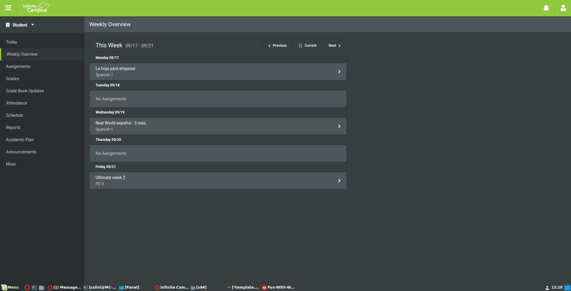 Infinite Campus Student Dark Theme