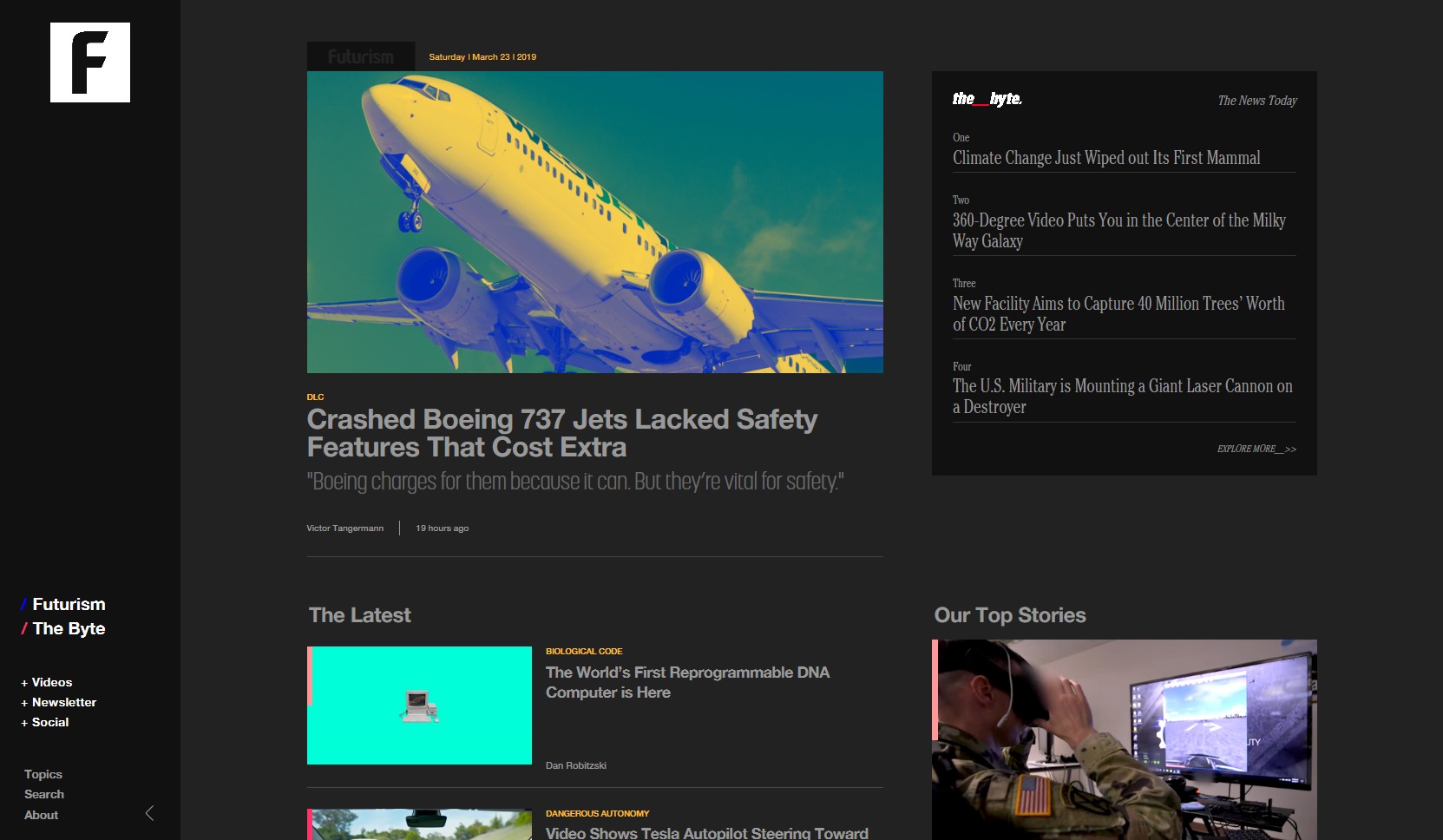 Futurism.com clean dark grey theme