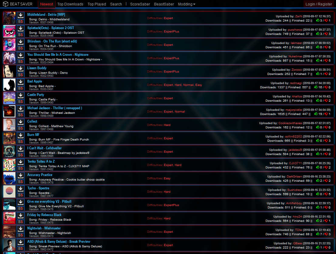 BeatSaver - Compact Dark List