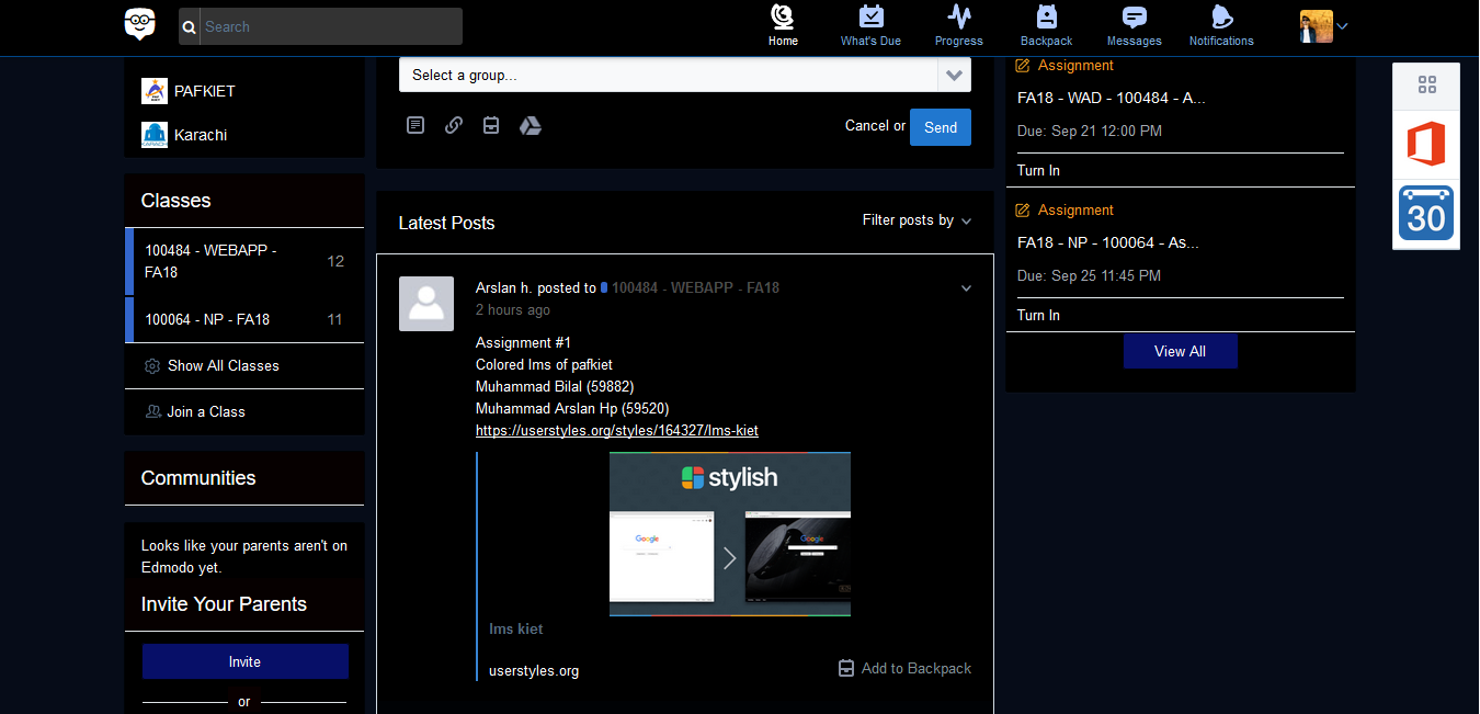 Edmodo.com Black Theme