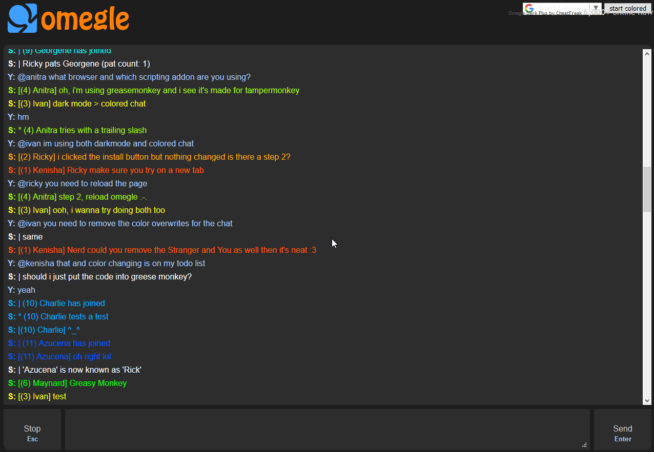 trollegle colored chat dark theme