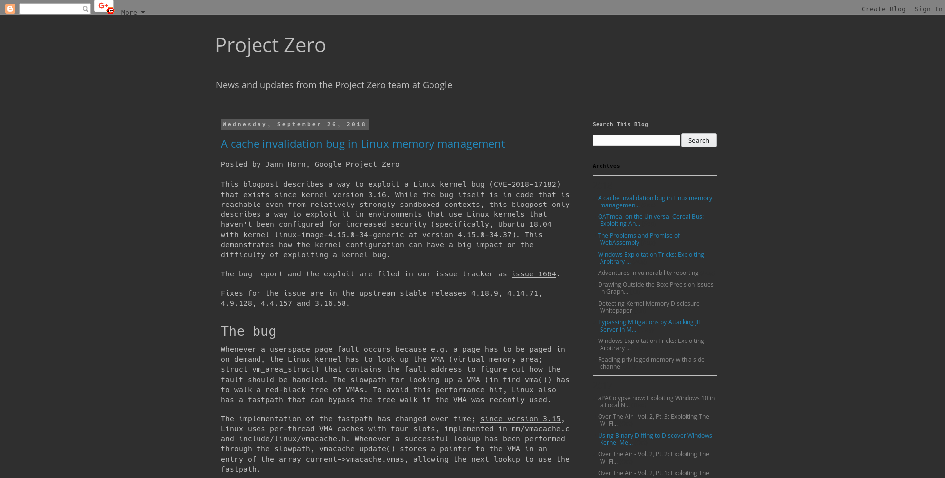 Project Zero Blogspot Dark
