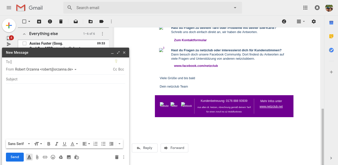 Gmail compose window to the left
