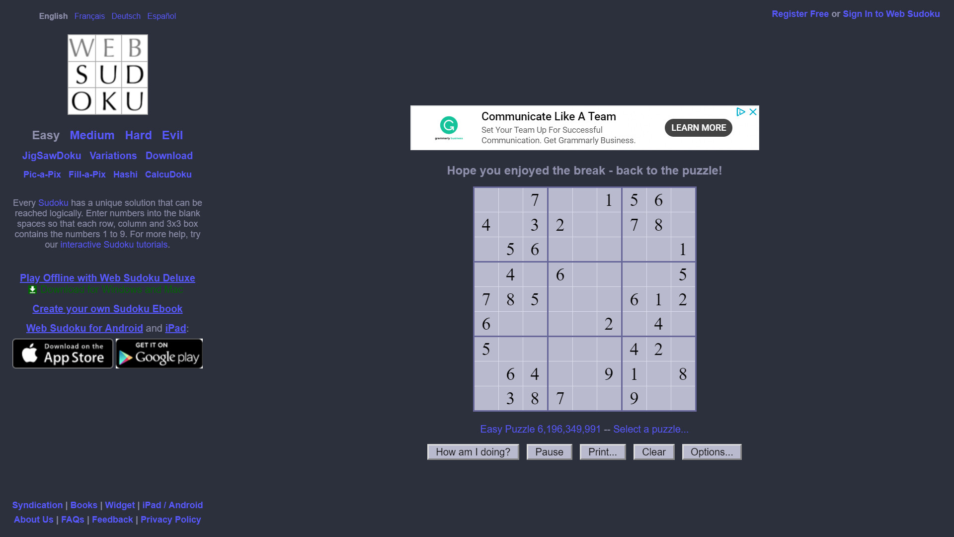 Websudoku Dark Mode