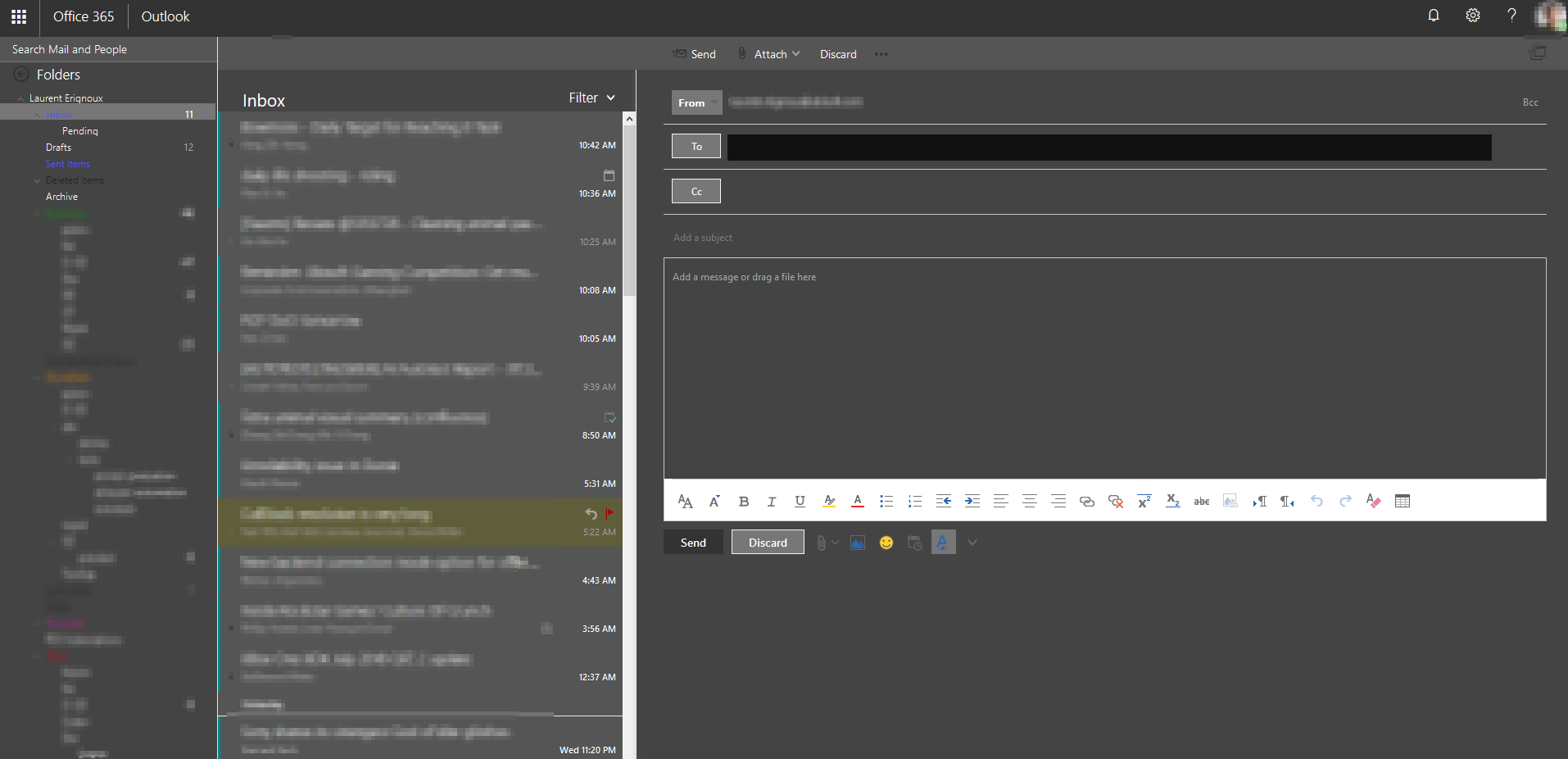 Office 365 Outlook Dark Condensed