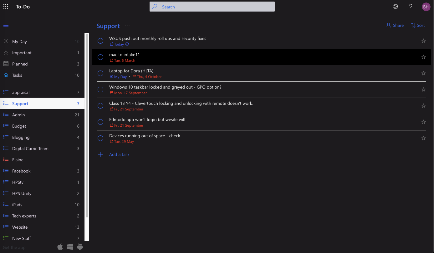 Microsoft To-Do Dark