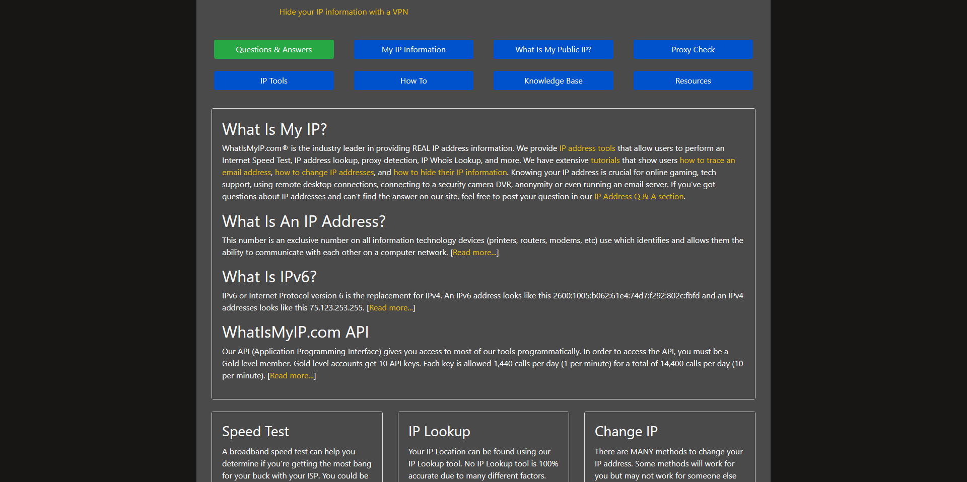 WhatIsMyIP.com Dark Theme