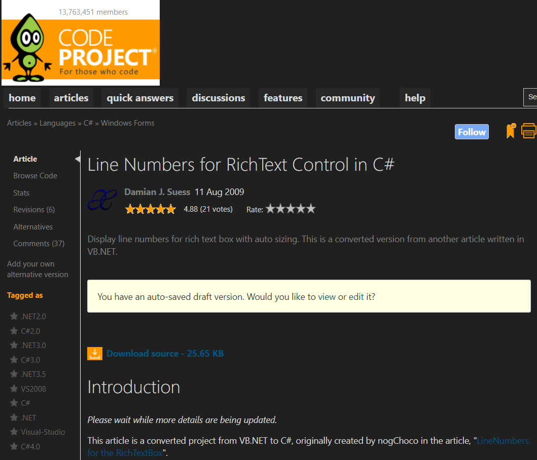 CodeProject - Dark 2019