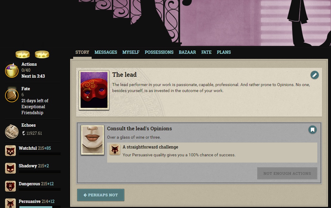 Fallen London Remove Action Refresh Buttons