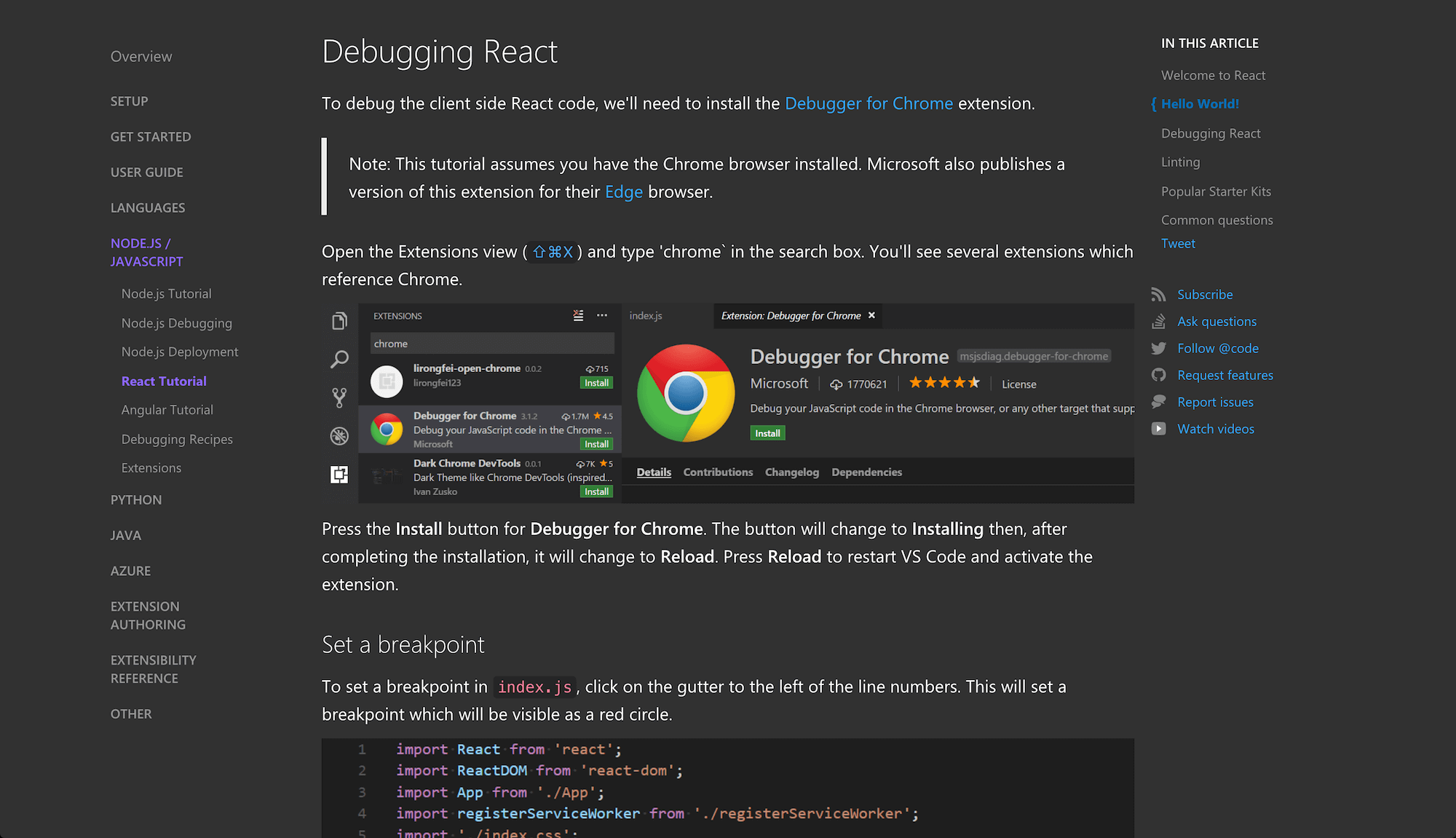 Visual Studio Code - Dark website