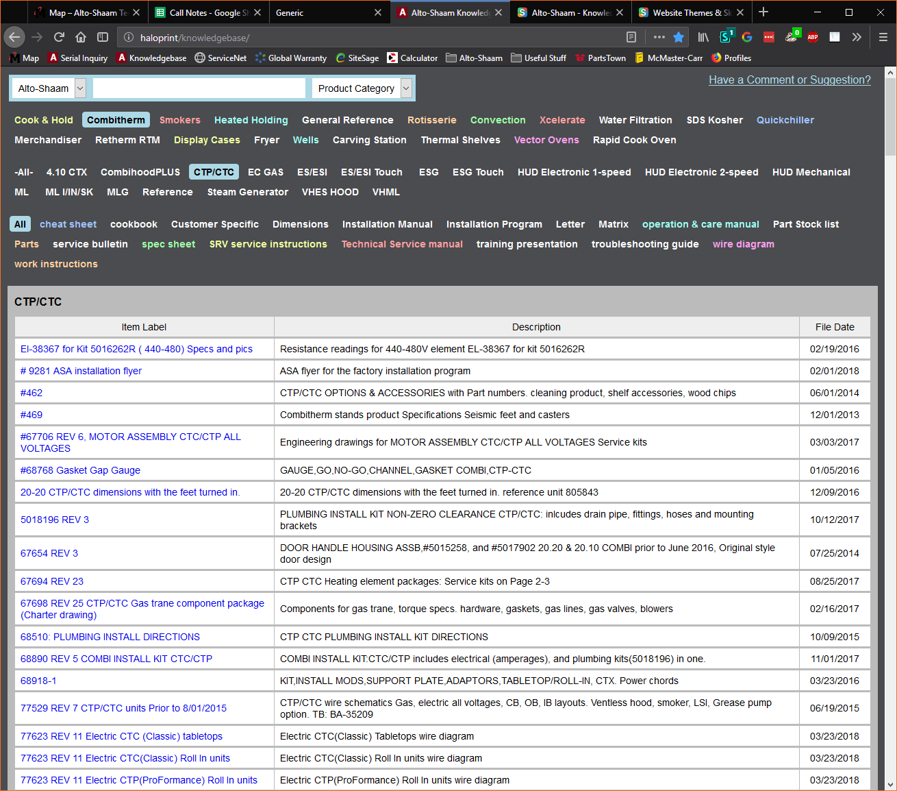 Alto-Shaam - Knowledgebase, alt menu
