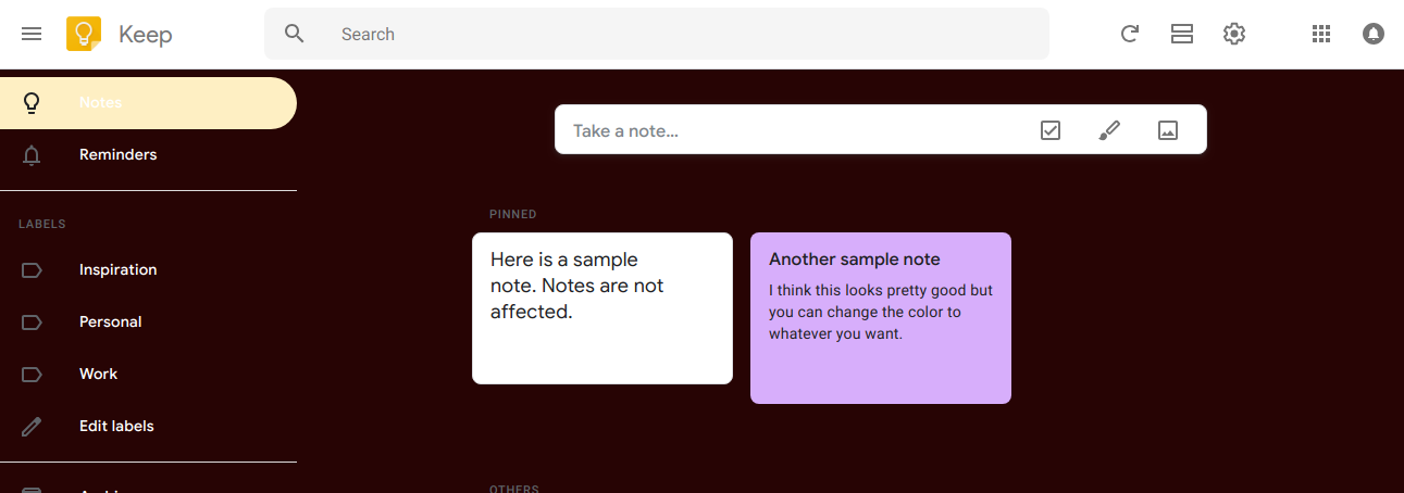 Google Keep custom background