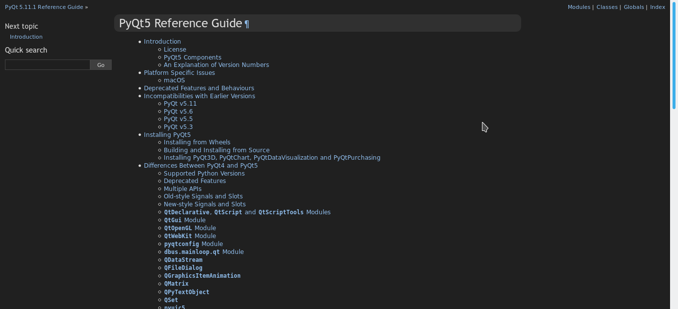 PyQt5 Docs Dark