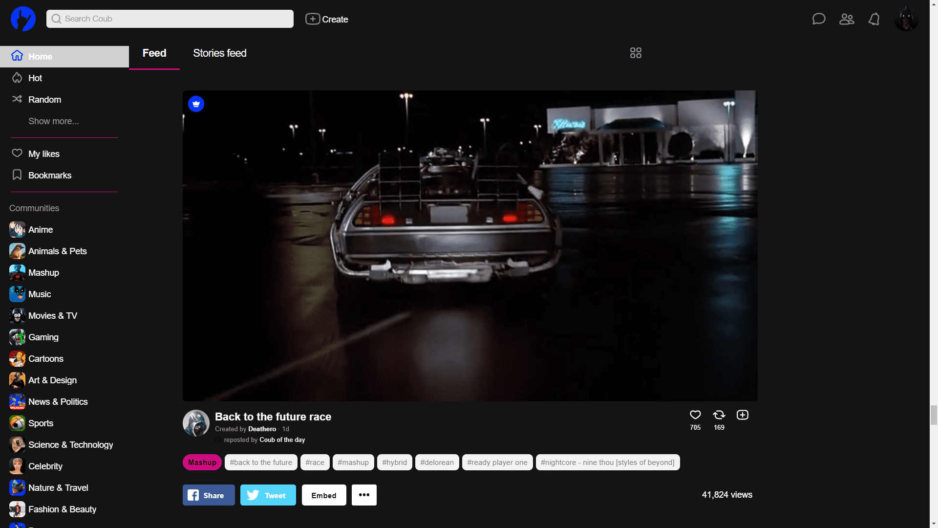 Coub dark design Test large player