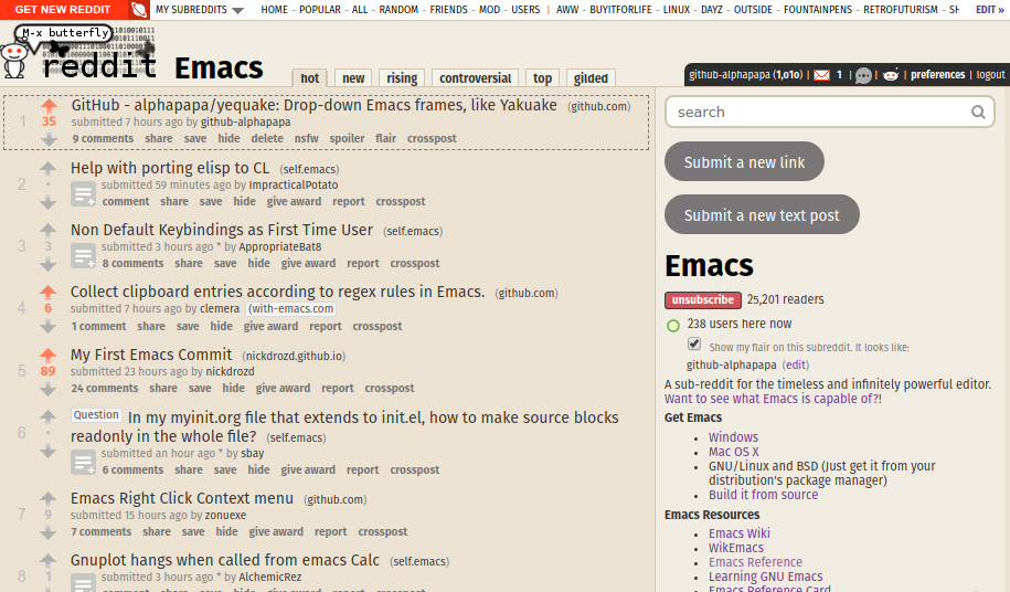 Reddit, Emacs style