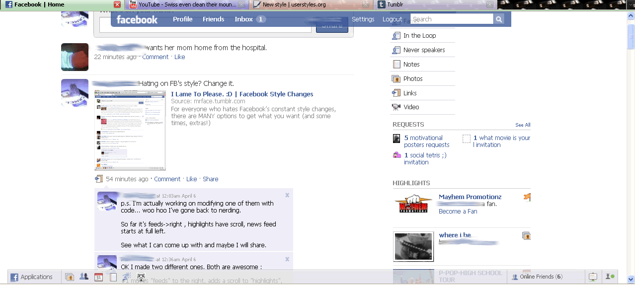 Facebook Feeds-right,Transparent menu/task bar