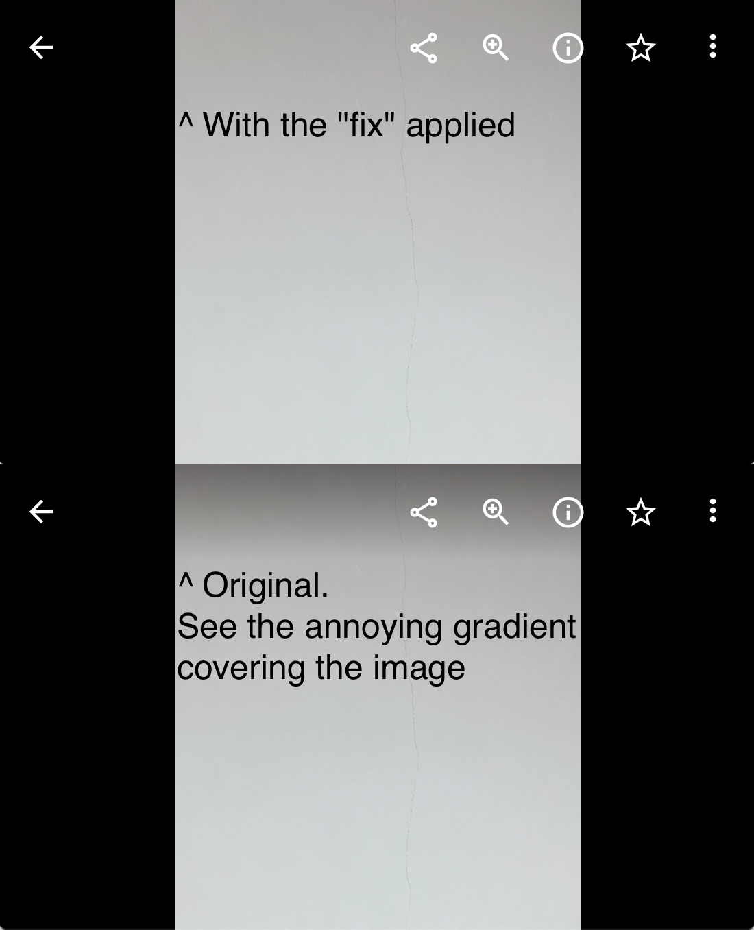 Remove top gradient in Google Photos