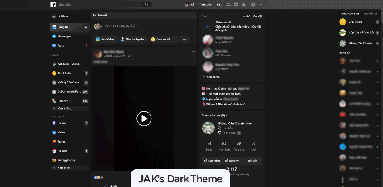 Facebook JAK's Dark Theme - Flat material design