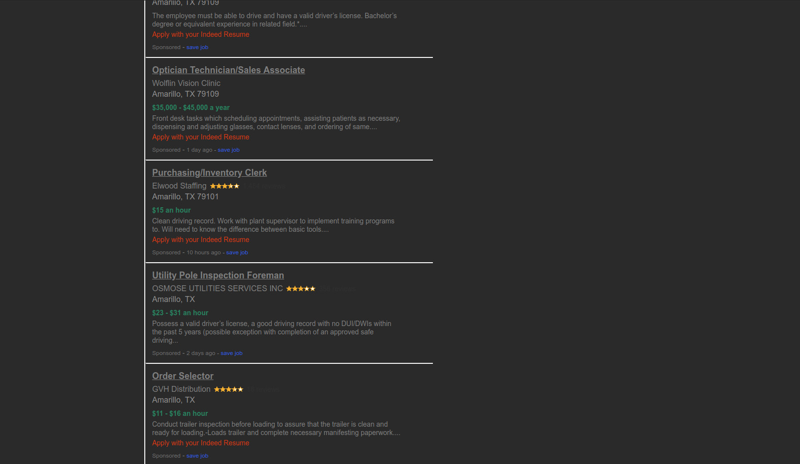 Indeed.com Dark Style