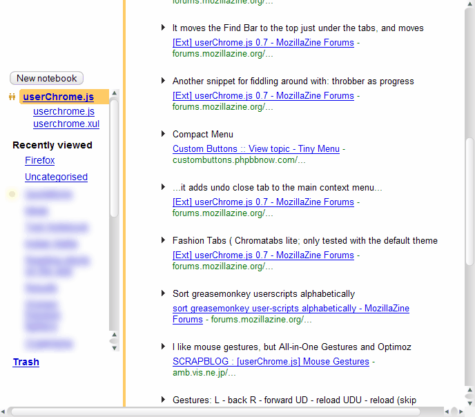 Google Notebook - fixed sidebar