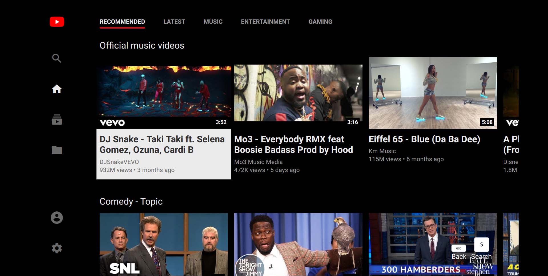 YouTube on TV Black Theme