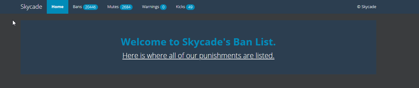 Skycade Punishment Page: Dark Theme