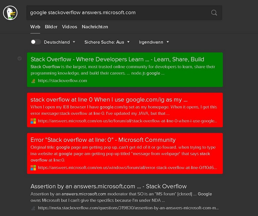 Duckduckgo exclude/color search results by domain