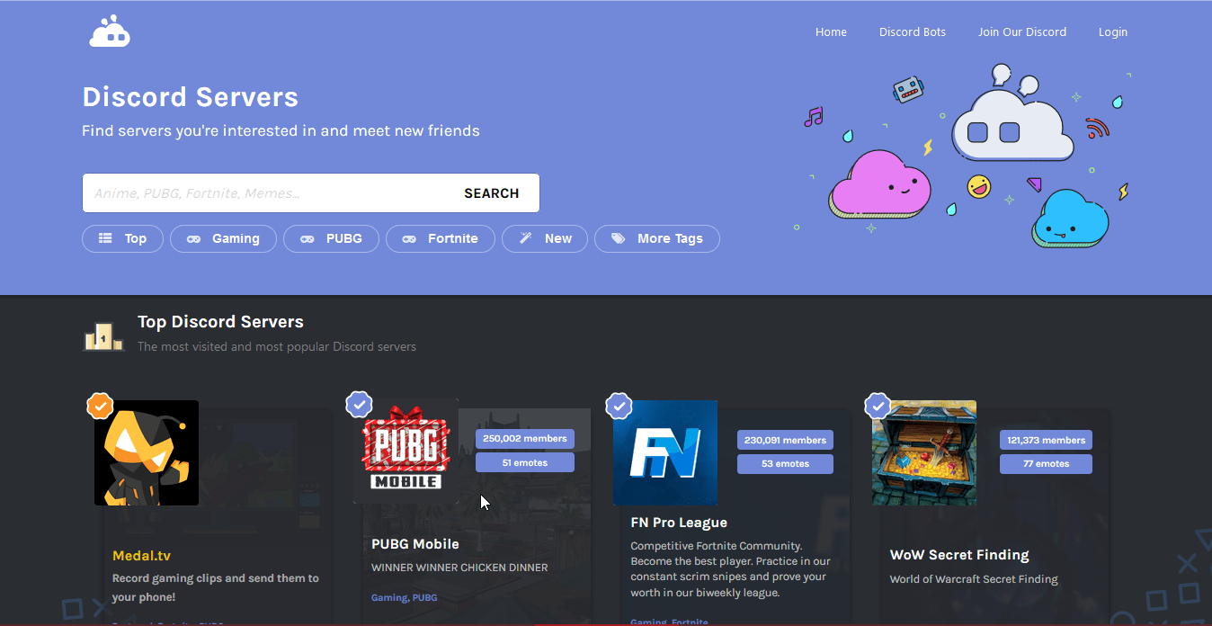Discord Server List dark theme
