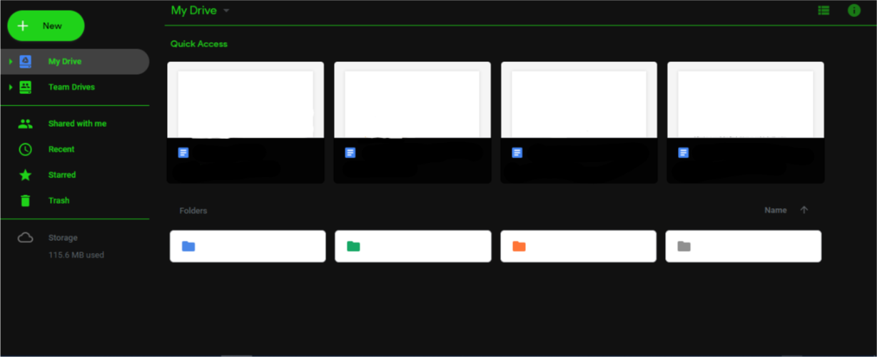 Green and Black (Dark Mode) Google Drive Theme