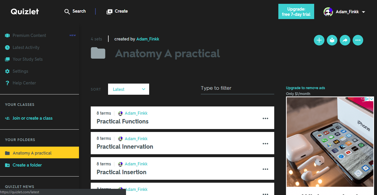Quizlet - Dark theme