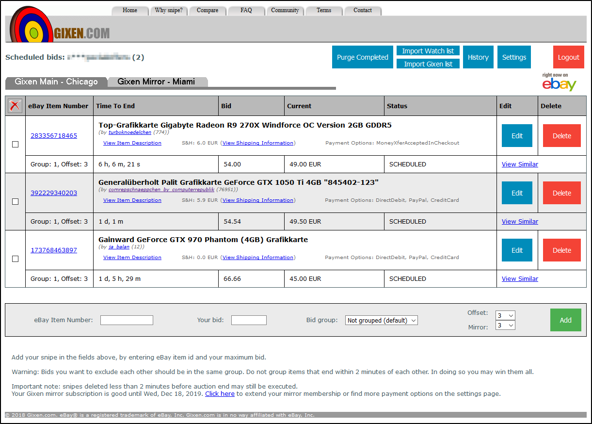 A clear and more userfriendly UI for gixen.com