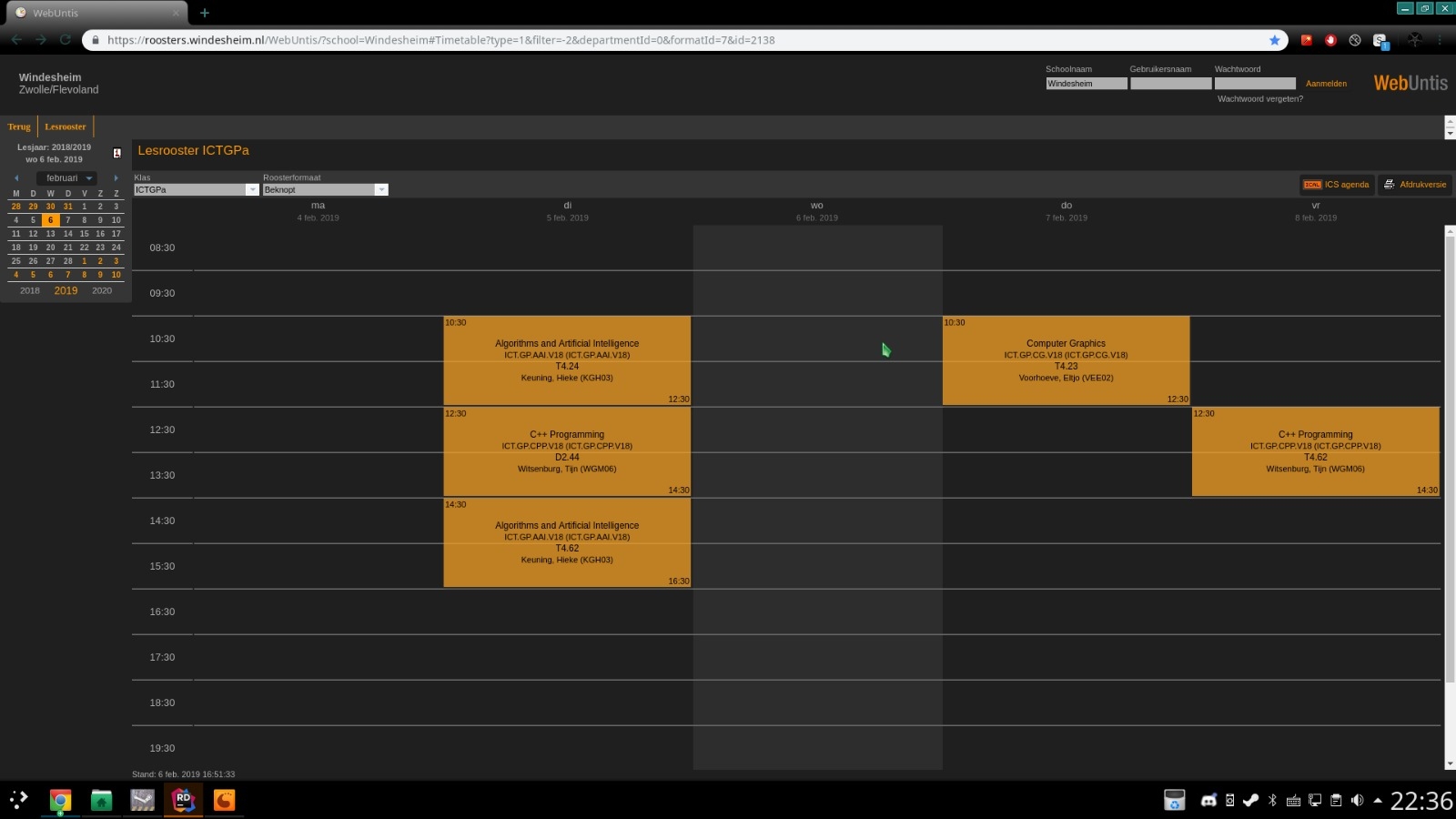 Windesheim WebUnits Schedule dark theme